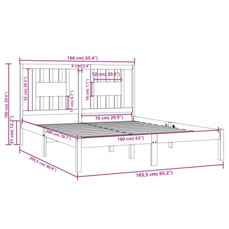 Cadre de lit Bois de pin massif 160x200 cm