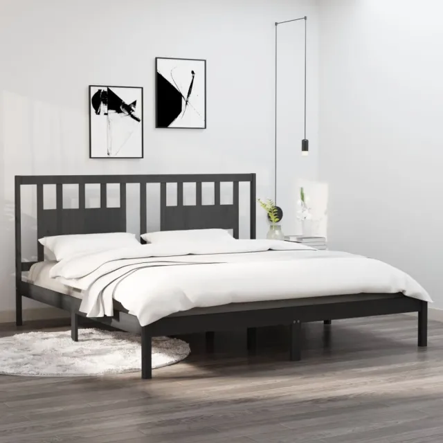 Cadre de lit sans matelas gris bois massif 200x200 cm