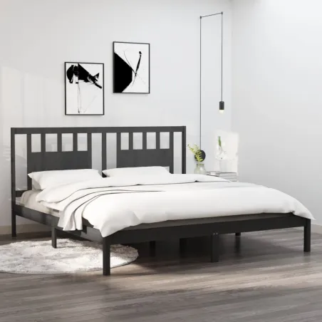 Cadre de lit sans matelas gris bois massif 200x200 cm