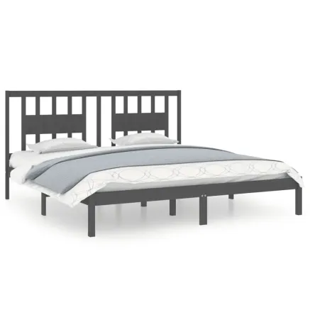 Cadre de lit sans matelas gris bois massif 200x200 cm 2