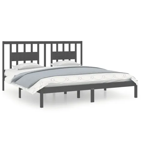 Cadre de lit sans matelas gris bois massif 200x200 cm