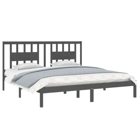 Cadre de lit sans matelas gris bois massif 200x200 cm