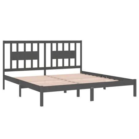 Cadre de lit sans matelas gris bois massif 200x200 cm