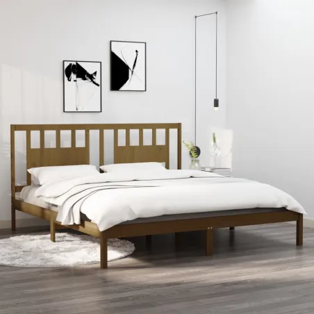 Cadre de lit sans matelas marron miel bois massif 200x200 cm