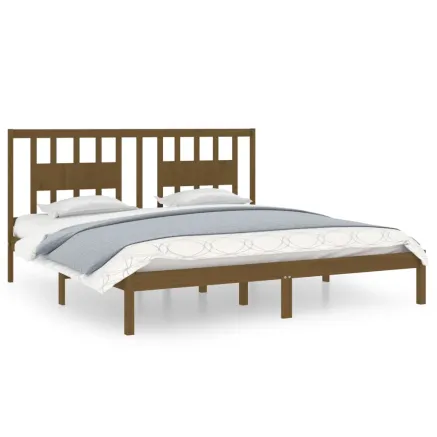 Cadre de lit sans matelas marron miel bois massif 200x200 cm 2