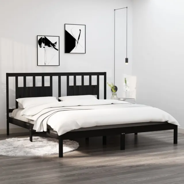 Cadre de lit sans matelas noir bois massif 200x200 cm