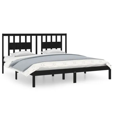 Cadre de lit sans matelas noir bois massif 200x200 cm 2