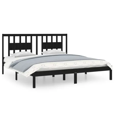 Cadre de lit sans matelas noir bois massif 200x200 cm