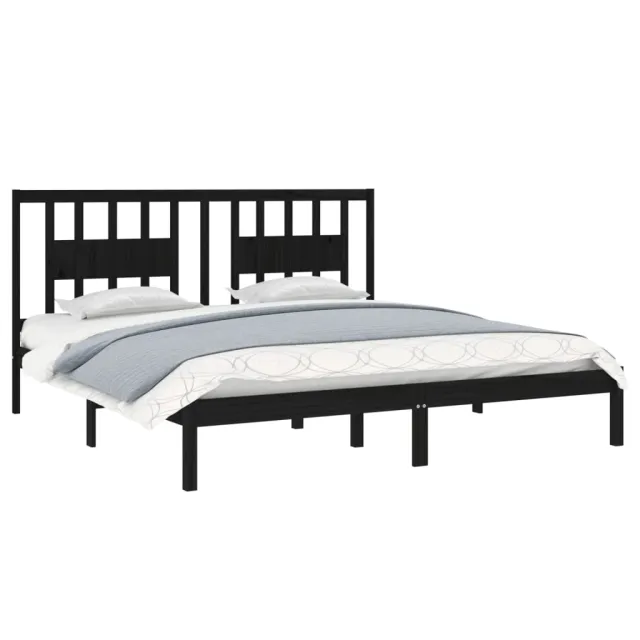 Cadre de lit sans matelas noir bois massif 200x200 cm