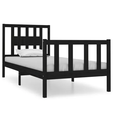 Cadre de lit sans matelas noir bois massif 2