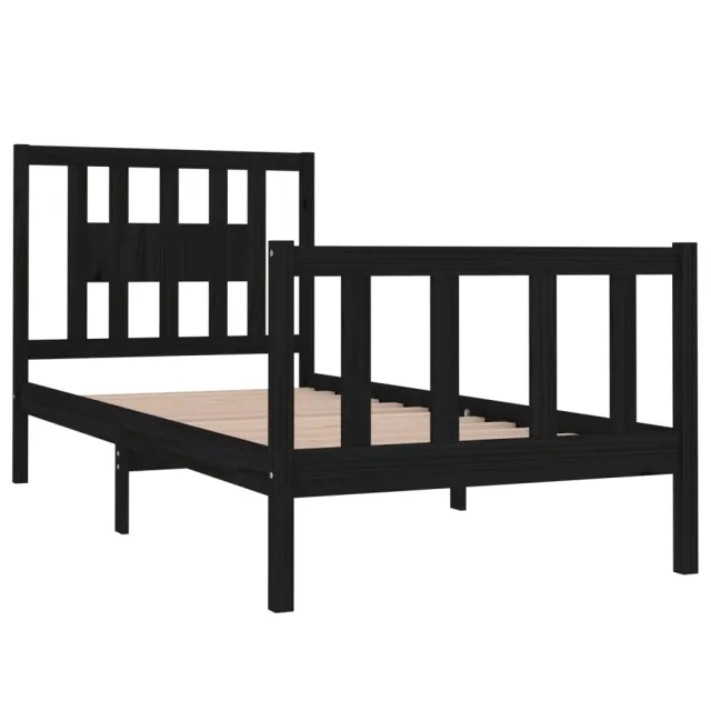 Cadre de lit sans matelas noir bois massif