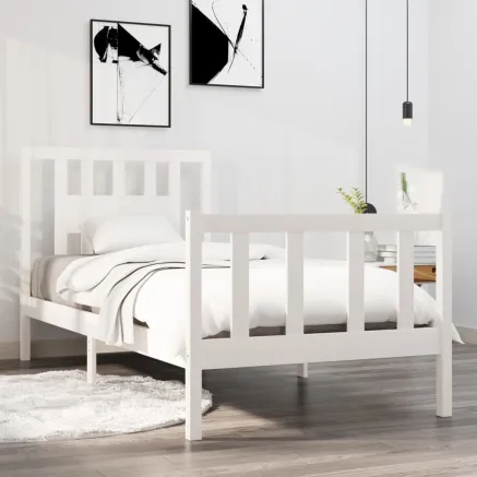 Cadre de lit sans matelas blanc bois massif 90x190 cm