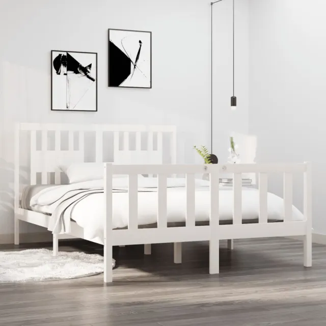 Cadre de lit sans matelas blanc 135x190 cm bois massif