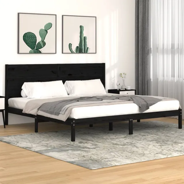 Cadre de lit sans matelas noir 200x200 cm bois massif de pin