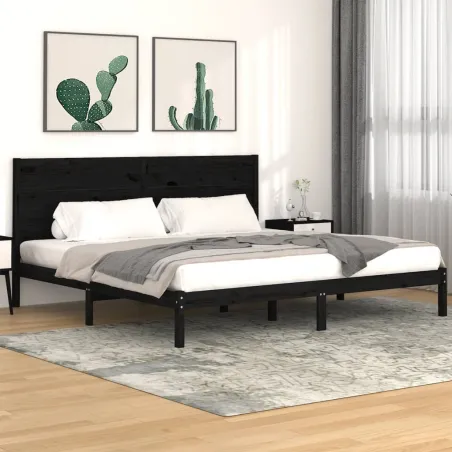 Cadre de lit sans matelas noir 200x200 cm bois massif de pin