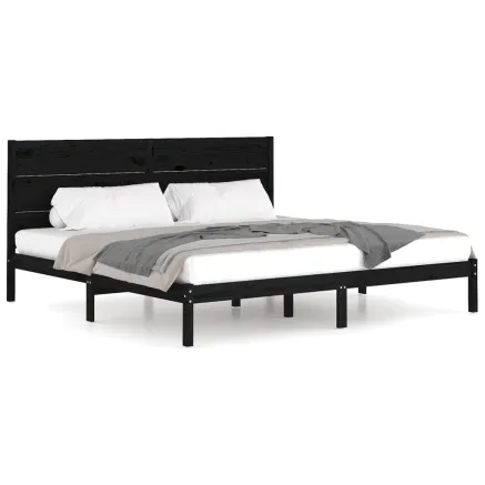 Cadre de lit sans matelas noir 200x200 cm bois massif de pin 2
