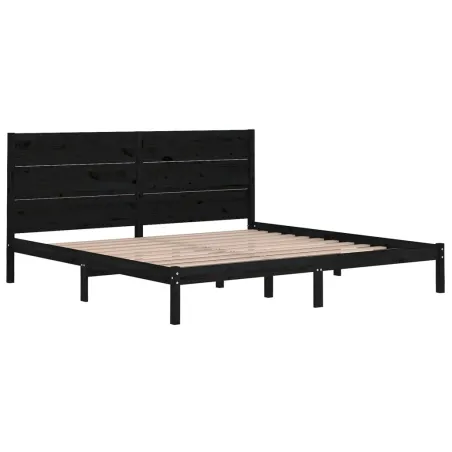 Cadre de lit sans matelas noir 200x200 cm bois massif de pin
