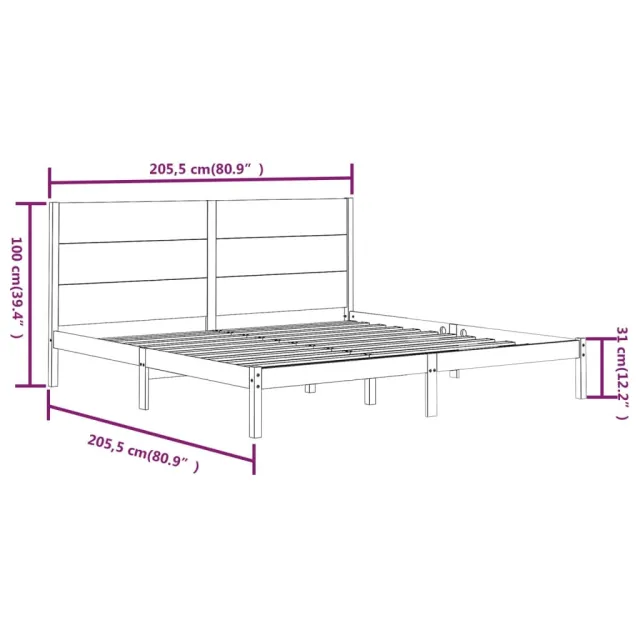 Cadre de lit sans matelas noir 200x200 cm bois massif de pin