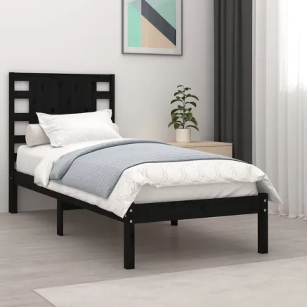 Cadre de lit sans matelas noir 75x190 cm bois massif