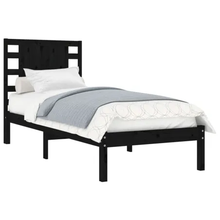 Cadre de lit sans matelas noir 75x190 cm bois massif
