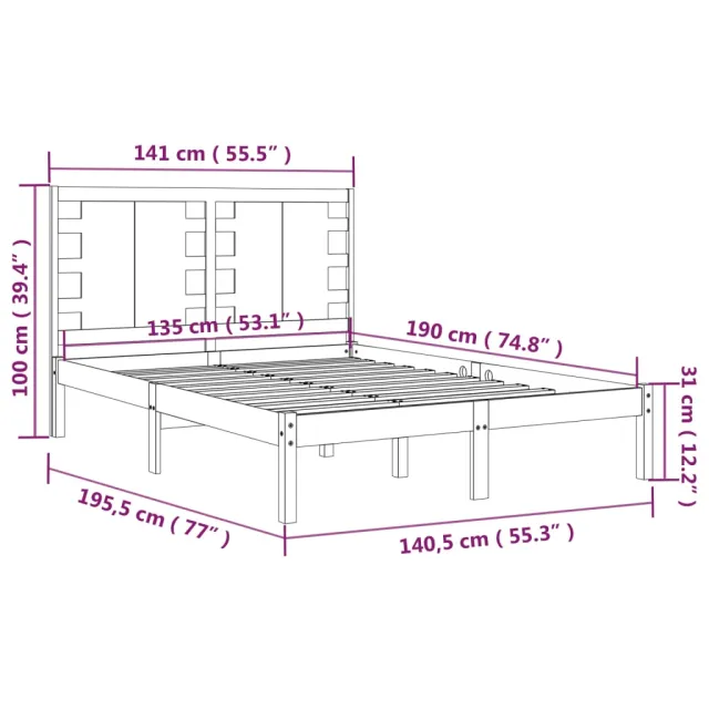 Cadre de lit sans matelas 135x190 cm bois massif