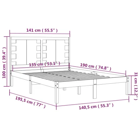 Cadre de lit sans matelas 135x190 cm bois massif