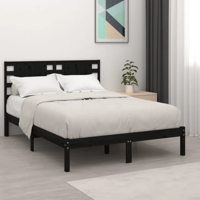 Cadre de lit sans matelas noir 140x190 cm bois de pin massif