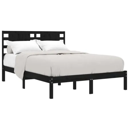 Cadre de lit sans matelas noir 140x190 cm bois de pin massif
