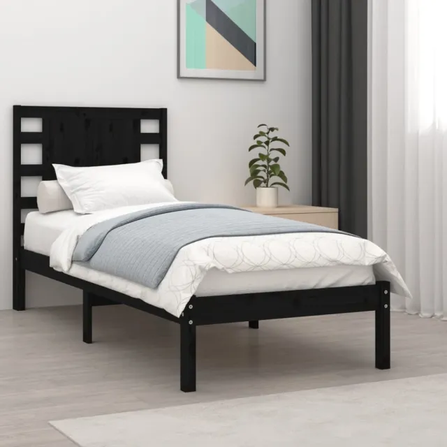 Cadre de lit sans matelas noir 100x200 cm bois massif de pin