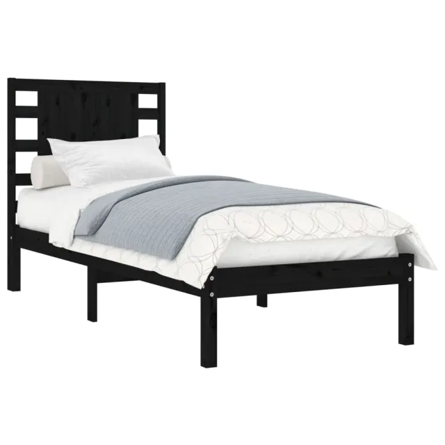 Cadre de lit sans matelas noir 100x200 cm bois massif de pin