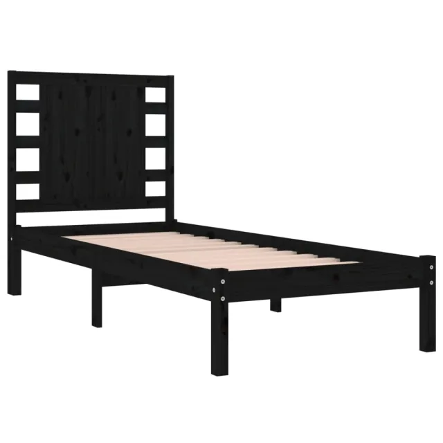 Cadre de lit sans matelas noir 100x200 cm bois massif de pin