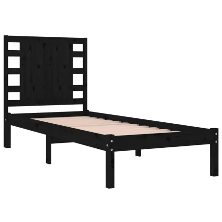 Cadre de lit sans matelas noir 100x200 cm bois massif de pin