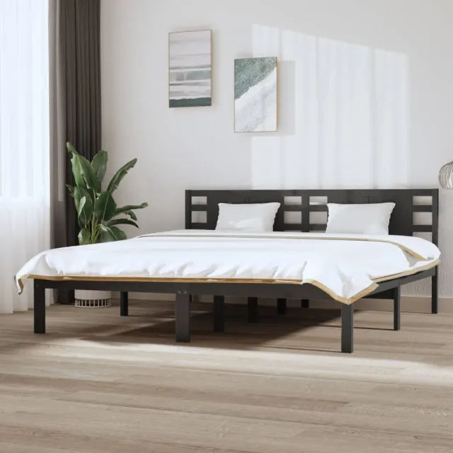 Cadre de lit sans matelas gris 200x200 cm bois massif de pin