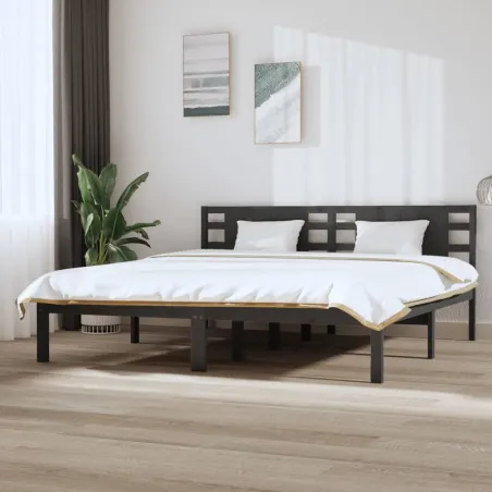 Cadre de lit sans matelas gris 200x200 cm bois massif de pin