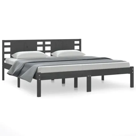 Cadre de lit sans matelas gris 200x200 cm bois massif de pin 2