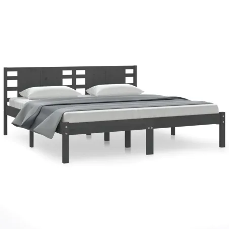 Cadre de lit sans matelas gris 200x200 cm bois massif de pin