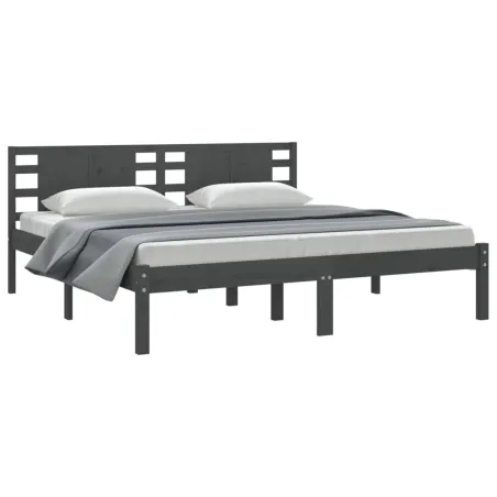 Cadre de lit sans matelas gris 200x200 cm bois massif de pin