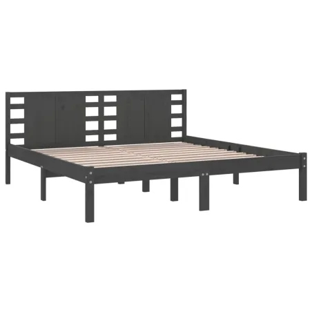 Cadre de lit sans matelas gris 200x200 cm bois massif de pin