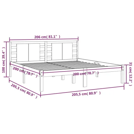 Cadre de lit sans matelas gris 200x200 cm bois massif de pin