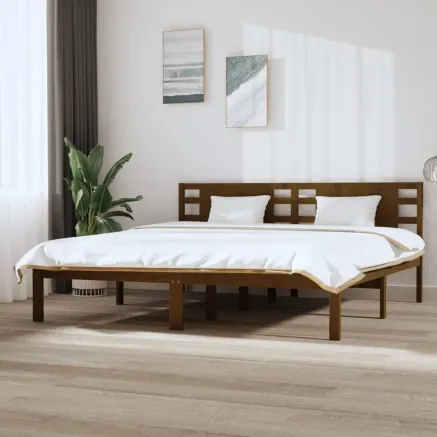 Cadre de lit sans matelas marron miel 200x200cm bois pin massif