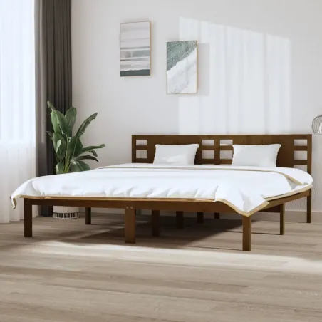 Cadre de lit sans matelas marron miel 200x200cm bois pin massif