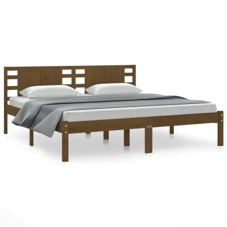 Cadre de lit sans matelas marron miel 200x200cm bois pin massif