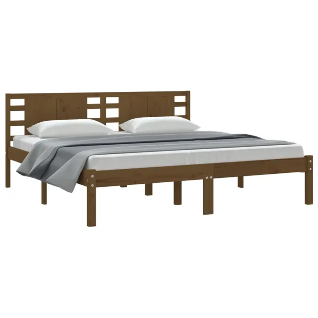 Cadre de lit sans matelas marron miel 200x200cm bois pin massif