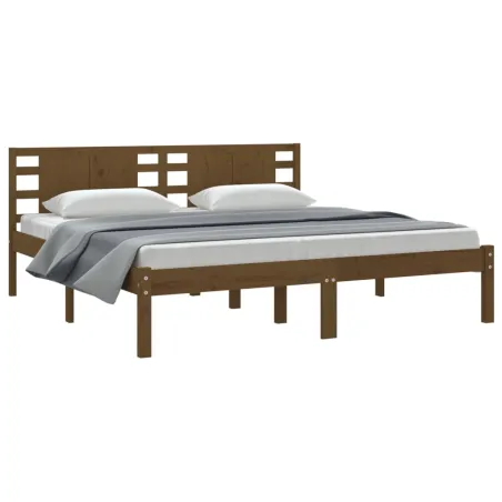 Cadre de lit sans matelas marron miel 200x200cm bois pin massif