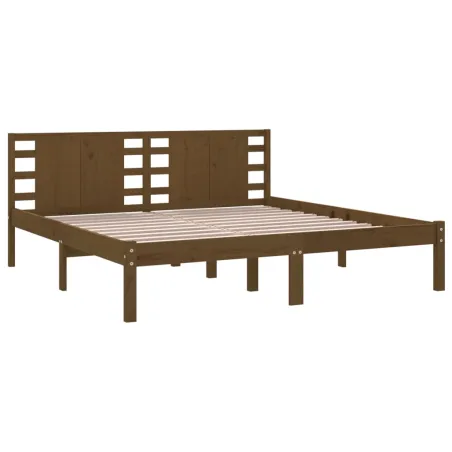 Cadre de lit sans matelas marron miel 200x200cm bois pin massif