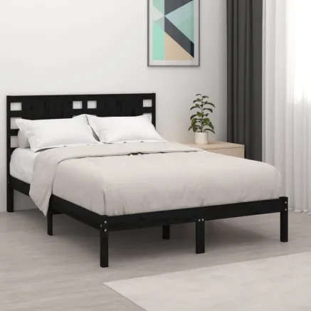 Cadre de lit sans matelas noir 200x200 cm bois massif de pin