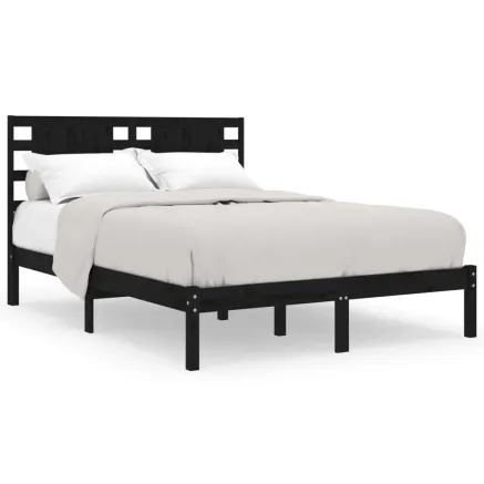 Cadre de lit sans matelas noir 200x200 cm bois massif de pin 2