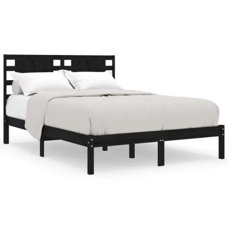 Cadre de lit sans matelas noir 200x200 cm bois massif de pin