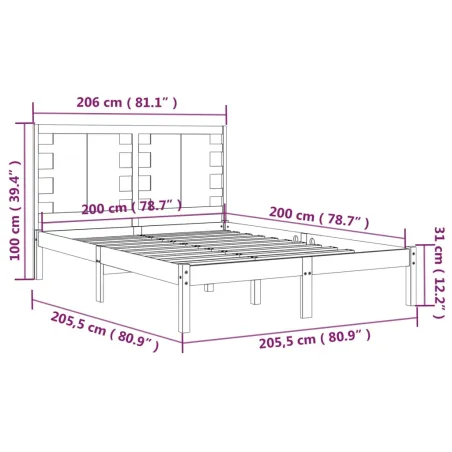 Cadre de lit sans matelas noir 200x200 cm bois massif de pin