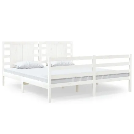 Cadre de lit sans matelas blanc 150x200 cm bois de pin massif 2